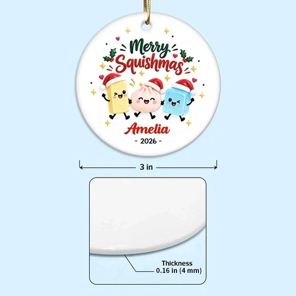 Personalized Ceramic Ornament, Merry Squishmas Cartoon Keepsake, Unique Christmas Gift for Squishy Fans