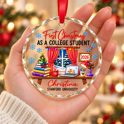 Crystal Ornament, First Christmas as a College Student, Personalized Keepsake and Creative Gift for Students