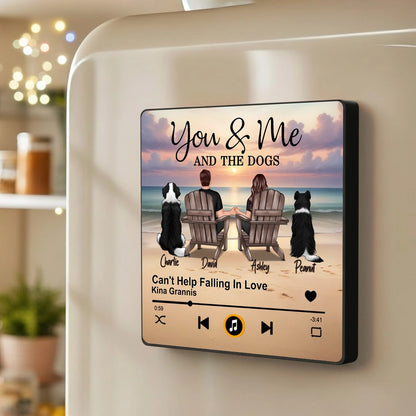 Personalized Acrylic Music Magnet Sunset Beach Couple With Dogs Fridge Decor Unique Gift for Couples & Dog Lovers