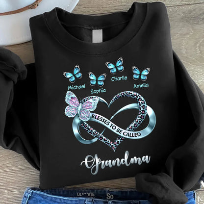 Personalized Grandma Classic Tee with Butterfly Names and Heart Design - Unique Mother's Day Gift