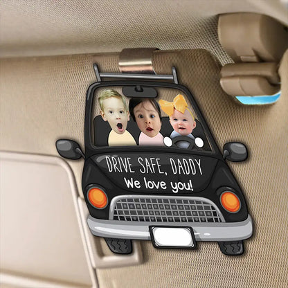 To Dad, With Love – Personalized Drive Safe Car Visor Clip with Kids – Heartfelt Gift from Family