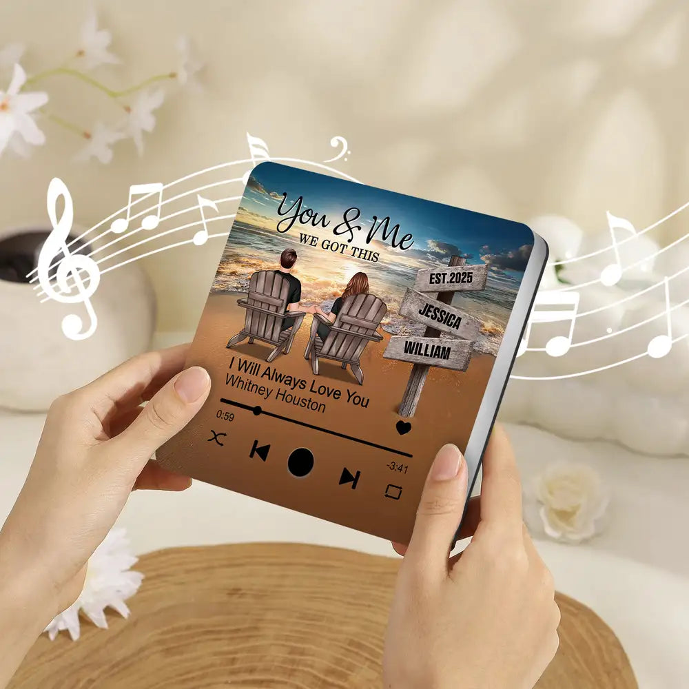 “You & Me, We Got This” Acrylic Music Magnet – Custom Couple Beach Scene – Personalized Gift for Loved Ones