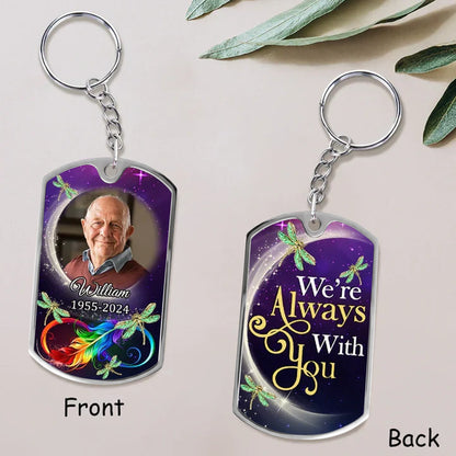 Personalized Acrylic Keychain With Memorial Photo, Dragonfly Design, Unique Gift For Family