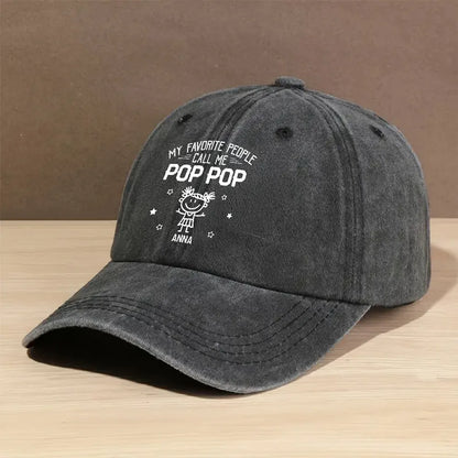 Personalized Washed Denim Baseball Cap for Grandpa, My Favorite People Call Me Grandpa, Unique Custom Gift for Family Pride