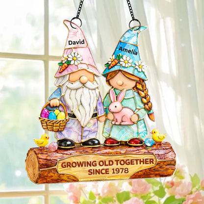 Personalized Acrylic Suncatcher Ornament Cute Gnome Couple Window Decor, Sunlit Colorful Display, Unique Anniversary Gift