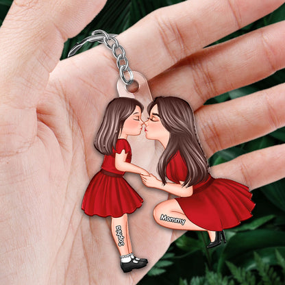 Heartfelt Mother-Daughter Kiss – Custom Acrylic Keychain, Sentimental Gift for Mother or Daughter