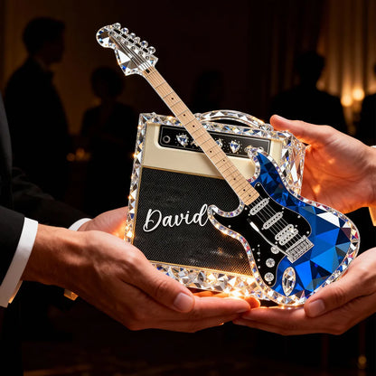 Personalized Guitar Shaped Acrylic Block Plaque, Amp and Electric Guitar Shelf Decor, Unique Gift for Music Lovers