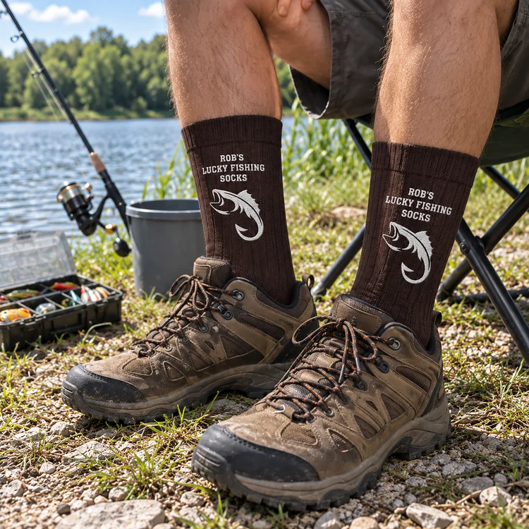 Personalized Lucky Fishing Socks, Lakeside Angler Keepsake, Unique Creative Gift for Fishing Lovers
