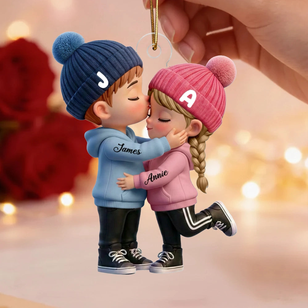 Personalized Acrylic Keychain, Kissing Couple Car Charm in Soft Colors, Unique Gift for Her