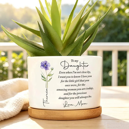 Ceramic Planter with Tray, Personalized I Love You Daughter Quote, Creative Gift from Mom for Home Office