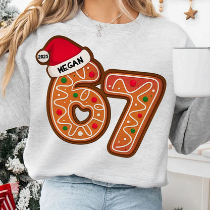 Funny Custom 6 7 Classic Tee, Santa Hat Christmas Number Shirt, Personalized Teen Grandkid Gift & Playful Holiday Party Top