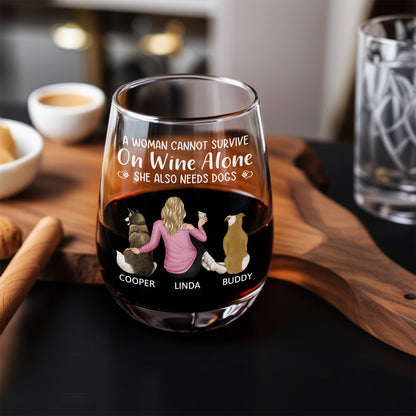 “Wine and Dogs Are Essential” Personalized Stemless Wine Glass - Valentine’s Day Gift - Perfect for Dog Moms/Dads - Beach Scene Design