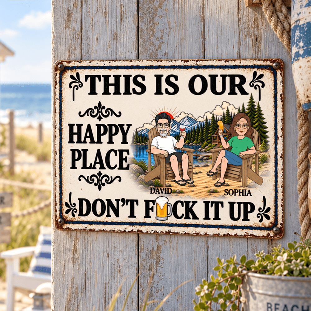 Personalized Vintage Rustic Couple Metal Sign, Funny Backyard Beer Decor, Custom Gift for Couples