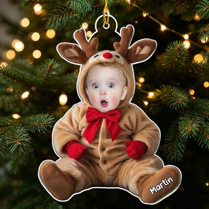 Personalized Baby Reindeer Acrylic Ornament, Custom Photo Keepsake for Parents, Unique Christmas Gift