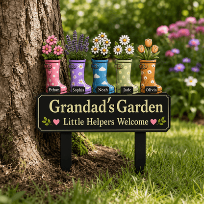 Personalized Garden Metal Stake for Grandpa or Grandma, Custom Title, Names & Flowers, Sweet Gift from Grandkids