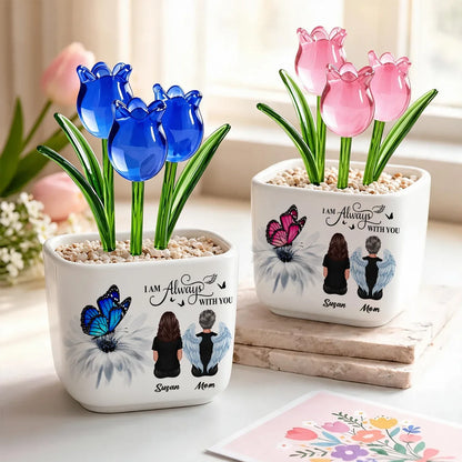 Personalized Memorial Planter with Glass Flowers, In Loving Memory of a Loved One, Sympathy & Remembrance Gift for Family