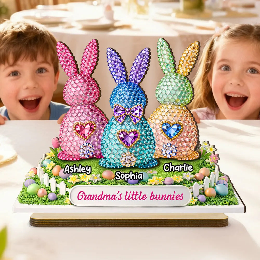 Grandma's Little Bunnies Personalized 2-Layer Wooden Plaque - Heartwarming Easter Keepsake Gift for Grandma, Bright Pastel Display