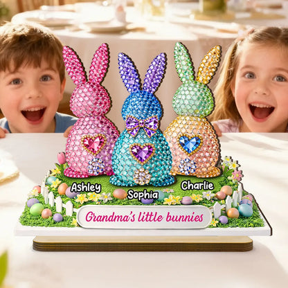 Grandma's Little Bunnies Personalized 2-Layer Wooden Plaque - Heartwarming Easter Keepsake Gift for Grandma, Bright Pastel Display