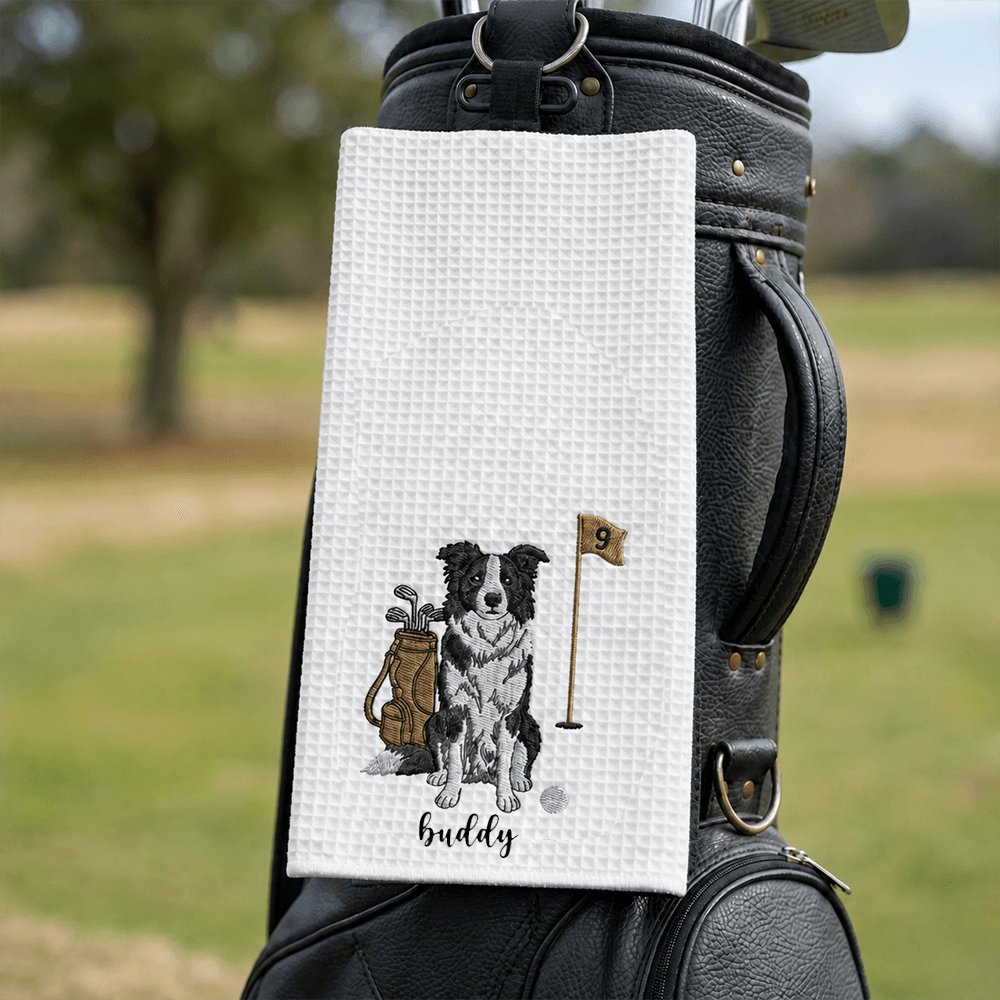 Personalized Dog Golf Towel with Photo or Embroidered Pet Portrait & Name, Custom Gift for Dog-Loving Golfers