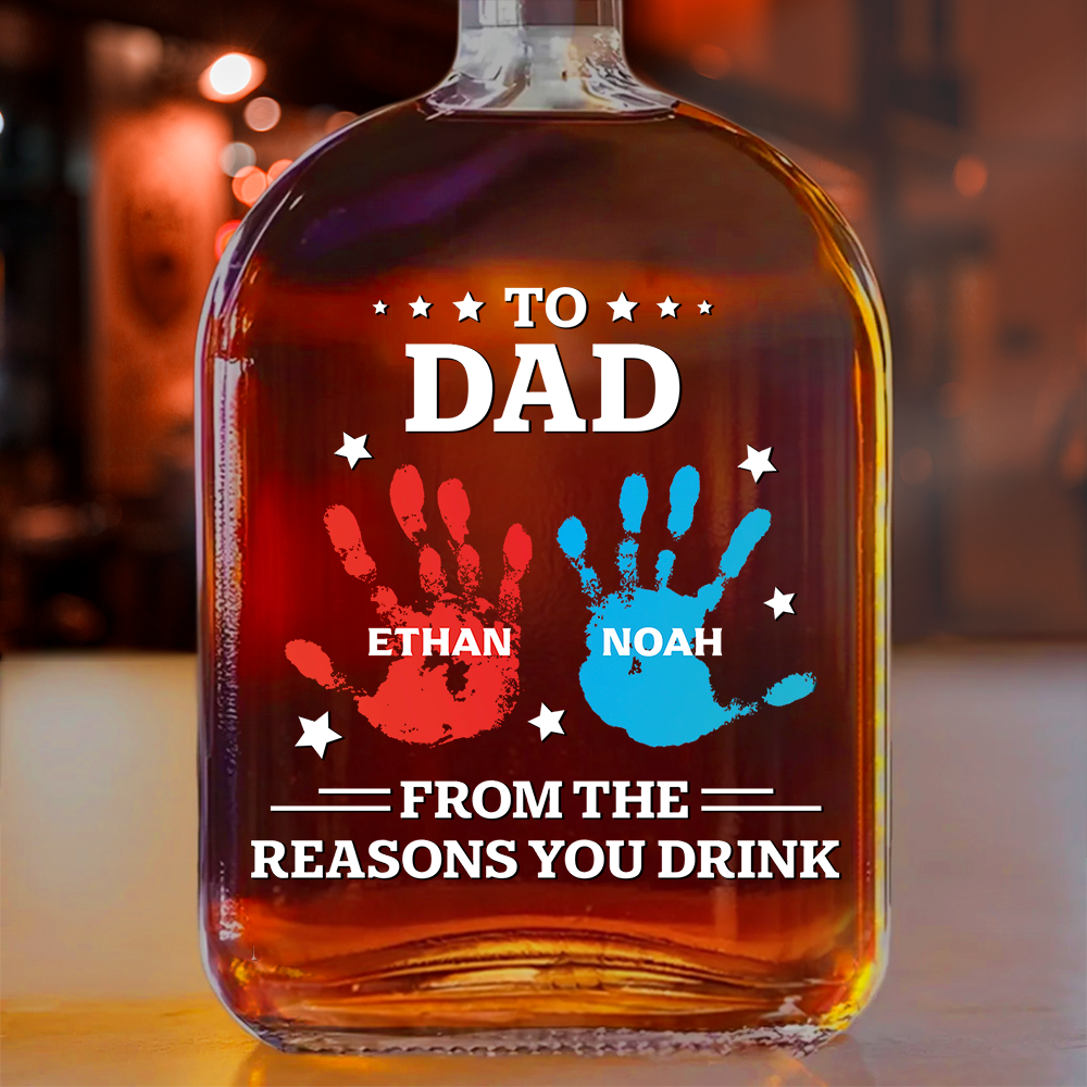 Personalized Whiskey Glass for Dad with Colorful Handprints, Funny Bar Whiskey Glass, Unique Gift from Kids for Special Occasions