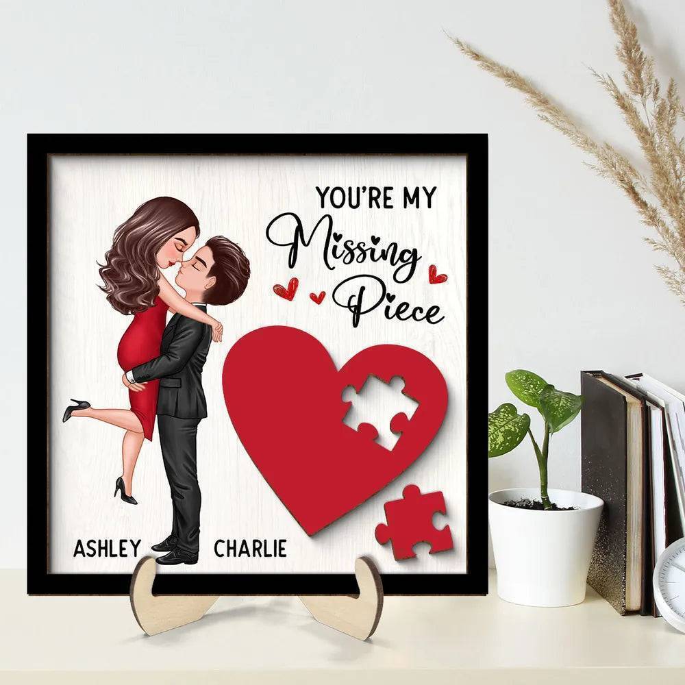 Personalized Couple Missing Piece Wooden Plaque with Red Heart for Valentine's Day Gift2