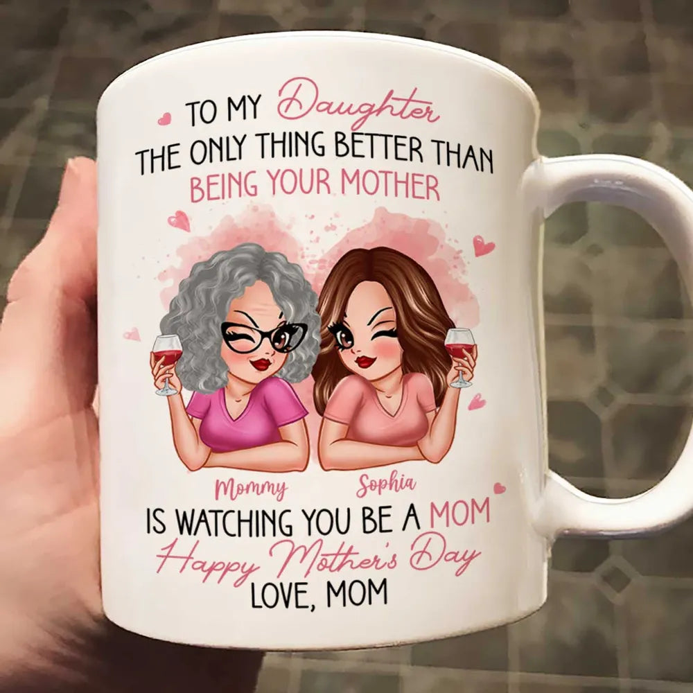 To My Daughter – Personalized Ceramic Mug , Perfect Gift for Mother and Daughter, Featuring a Fun Design with Winking Characters