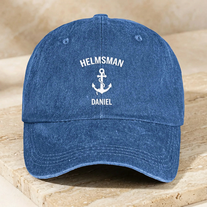 Personalized Washed Denim Baseball Cap with Anchor Icon, Nautical Vintage Look, Unique Gift for Sailors & Dads