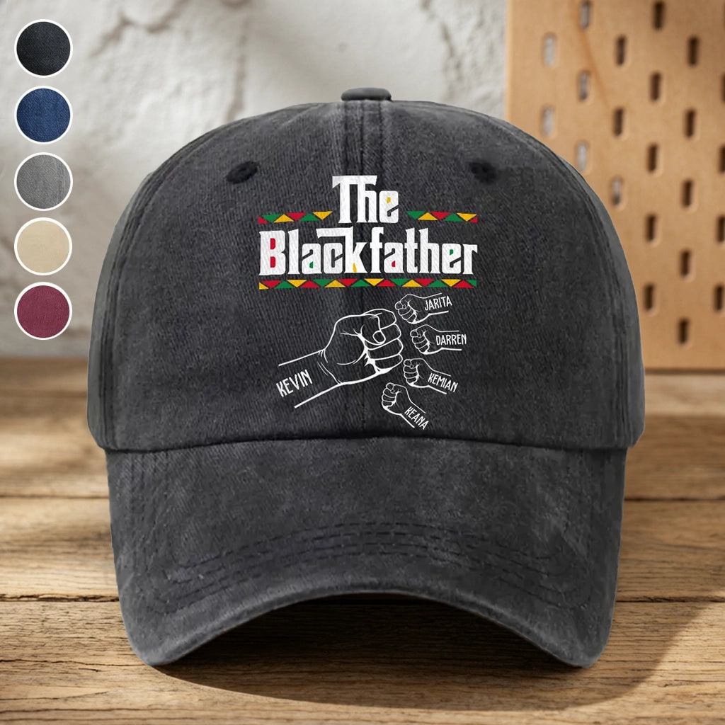 The Blackfather Personalized Washed Denim Baseball Cap, Unique Gift for Dad with Raised Fist Art