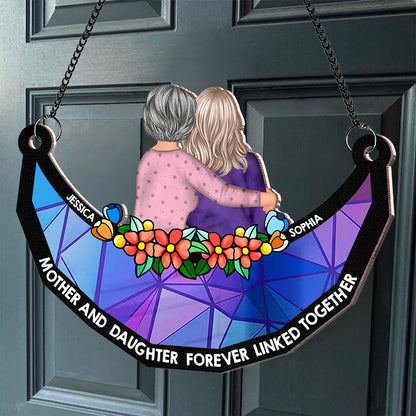 Mother-Daughter Themed Wood and Acrylic Layered Ornament – Warm Hug Design, Personalized Gift for Mother or Daughter