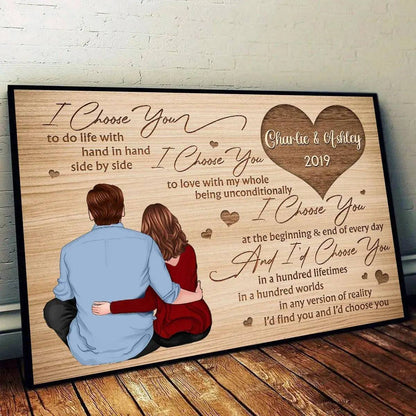 I Choose You - Back View Couple Sitting - Personalized Horizontal Poster - A Timeless Valentine's Day Tribute
