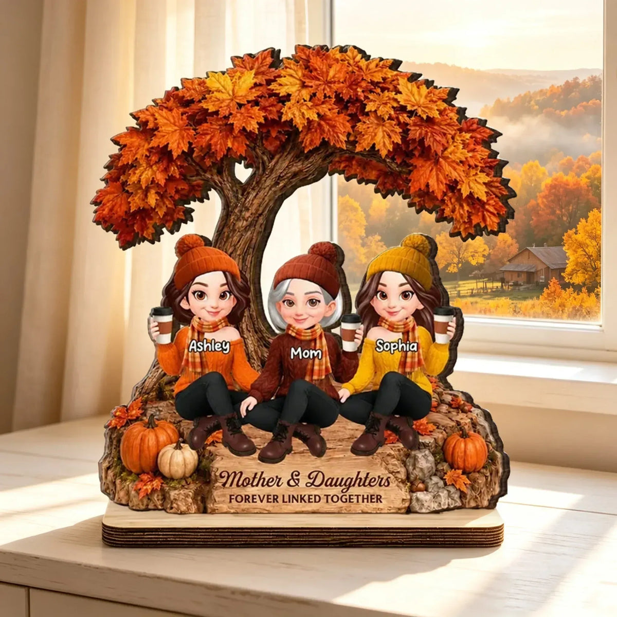 Mother & Daughters Forever Wooden Plaque, Personalized Fall Keepsake, Creative Gift for Family