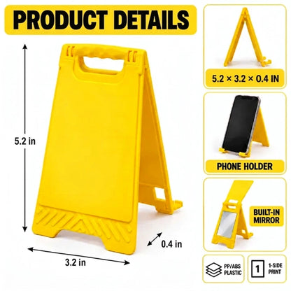 Personalized Warning Sign Phone Stand, Yellow Office Desk Decor, Unique Gift for Coworker