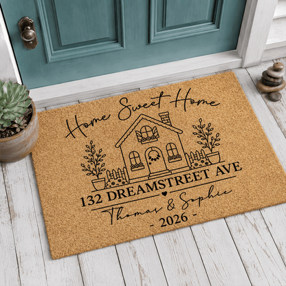 Personalized Home Sweet Home Doormat with Address, Names & Year, Custom Housewarming Gift for New Homeowners