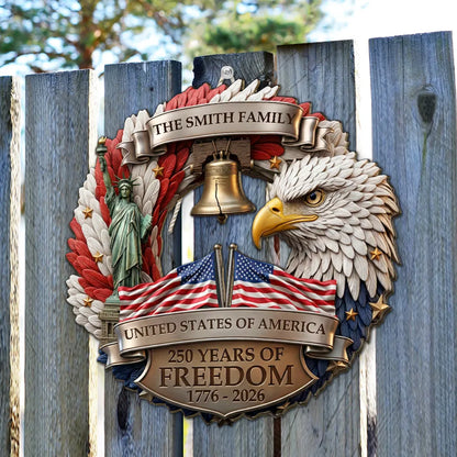 Personalized Patriotic Eagle Wooden Sign, United States of America Freedom Wreath Wall Decor, Unique Gift
