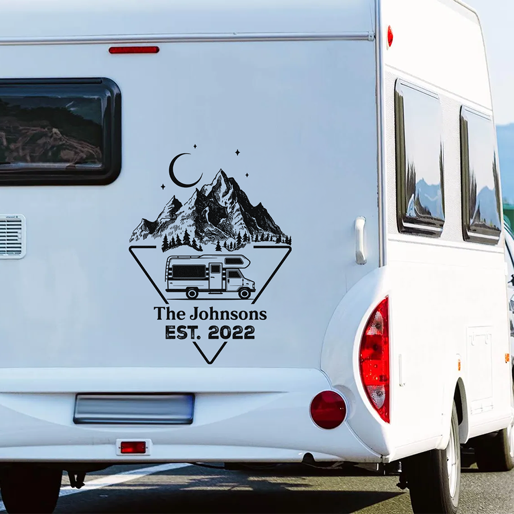 Personalized RV Sticker Decal, Mountain Adventure Keepsake, Creative Gift for Camping Lovers