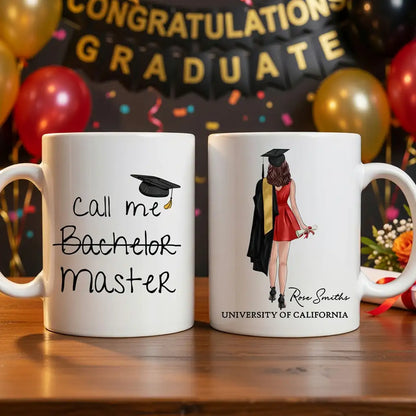 Personalized Ceramic Mug, Call Me Master Graduate in Red Dress, Unique Graduation Gift for Her