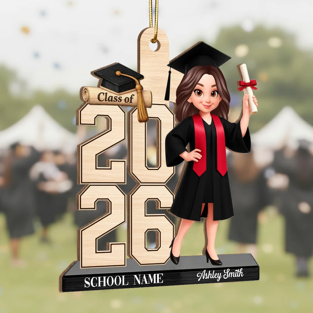 Personalized Graduation Girl Wooden Ornament, Standing Graduate With Diploma, Unique Gift for Daughter