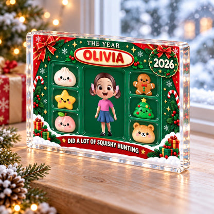 Personalized Squishy Hunter Christmas Acrylic Plaque, Custom Name & Year Gift for Kids