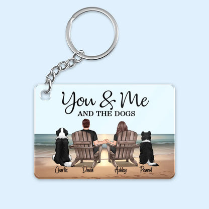 You Me And The Dogs Cats Couple Realistic Beach Landscape Personalized Acrylic Keychain or Poster or Plaque or Ornament, Gift For Him, For Her