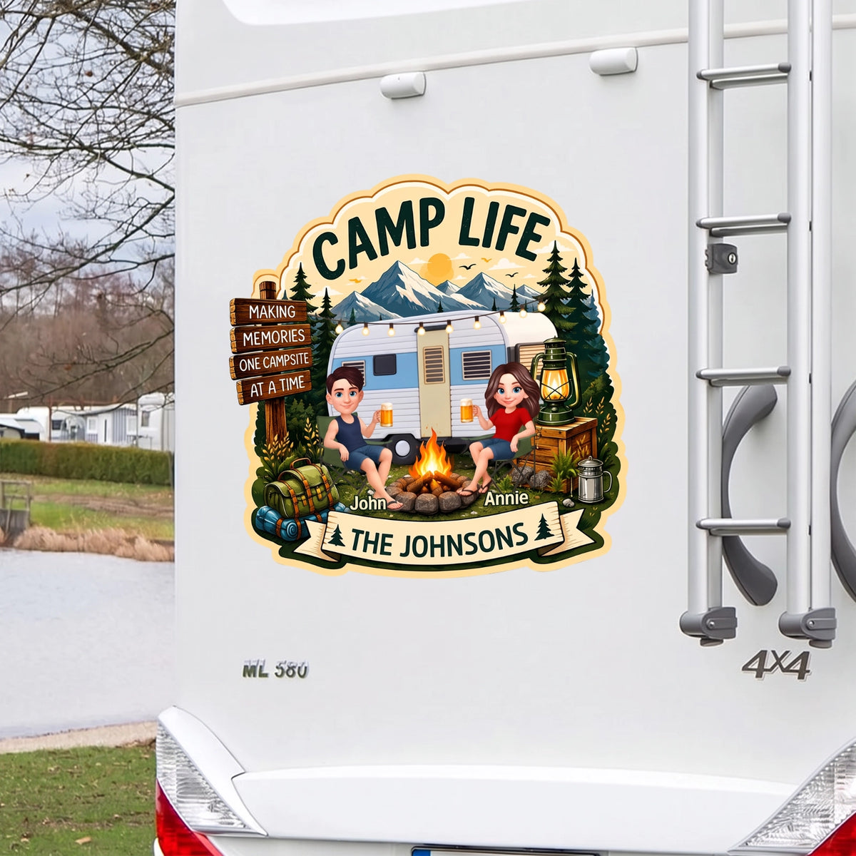 Personalized Camp Life RV Decal, Custom Couple & Family Camper Sticker, Camping Memories Gift