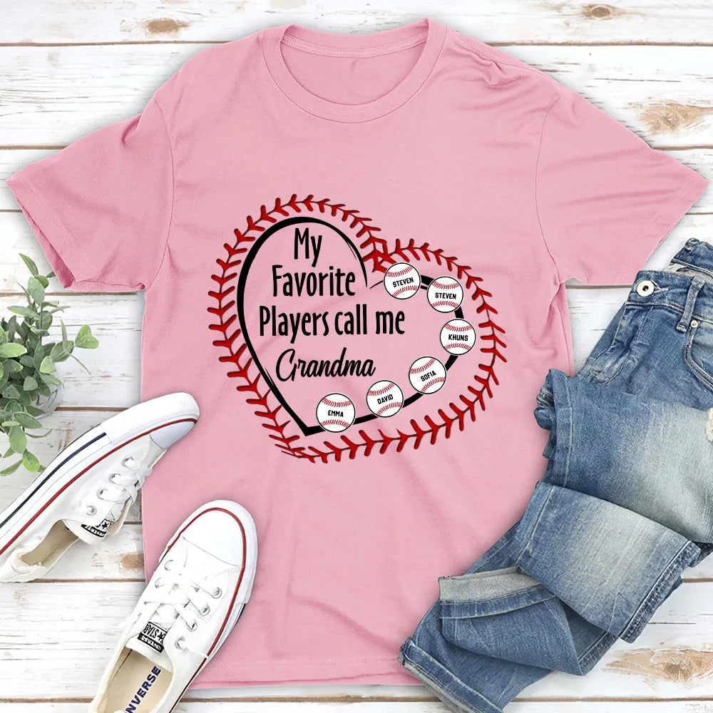 Personalized Baseball Grandma Classic Tee My Favorite Players Call Me Cute Heart & Baseball Design Unique Gift