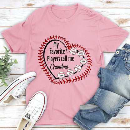 Personalized Baseball Grandma Classic Tee My Favorite Players Call Me Cute Heart & Baseball Design Unique Gift