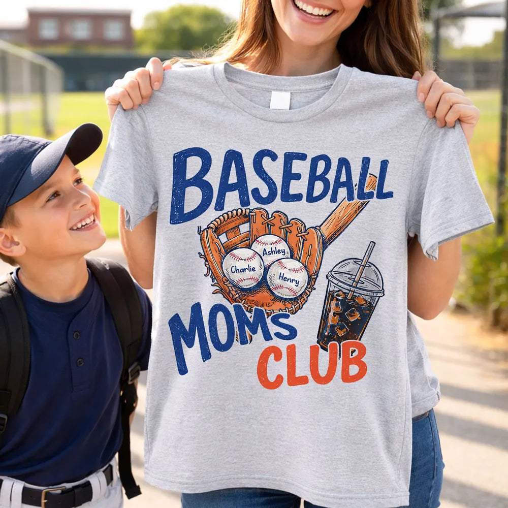 Personalized Baseball Moms Club Classic Tee, Retro Glove Graphic Game Day Spirit, Unique Gift for Mom