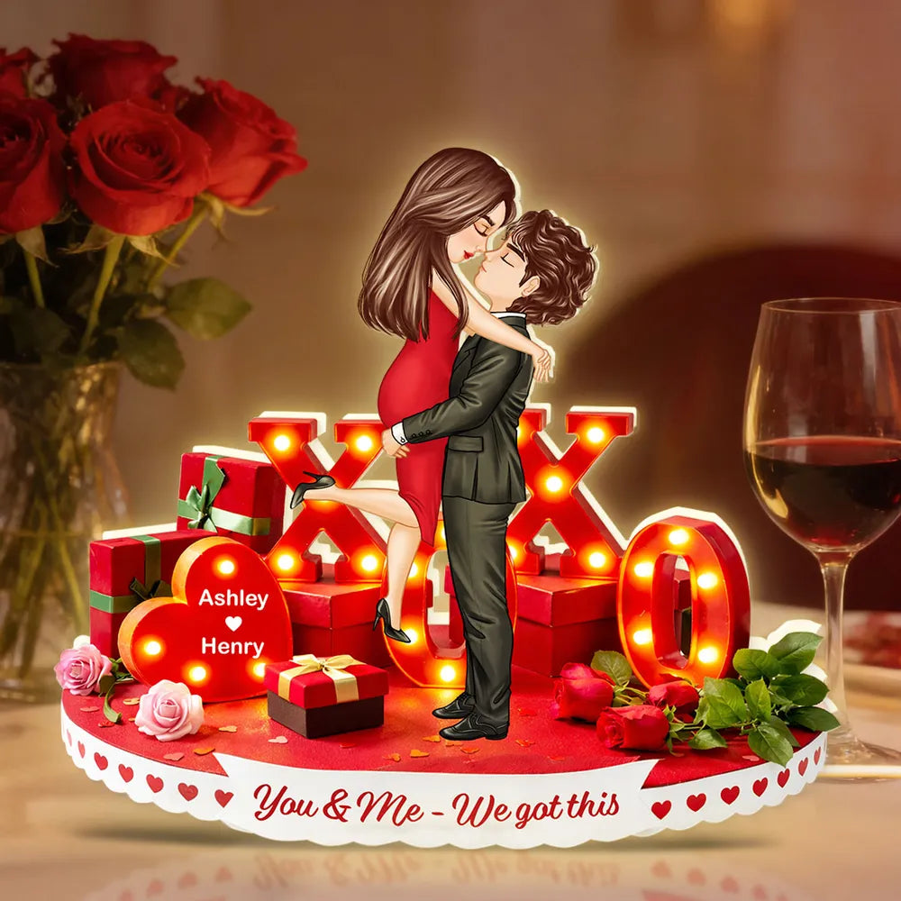 Custom Acrylic Light Box with XO Love Scene and Couple Embrace, Cozy Nightstand Light, Meaningful Gift for Wife or Husband