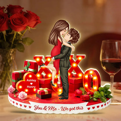 Custom Acrylic Light Box with XO Love Scene and Couple Embrace, Cozy Nightstand Light, Meaningful Gift for Wife or Husband