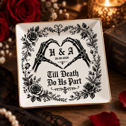 Personalized Gothic Jewelry Dish – Till Death Do Us Part, Custom Initials & Date Gift for Couples