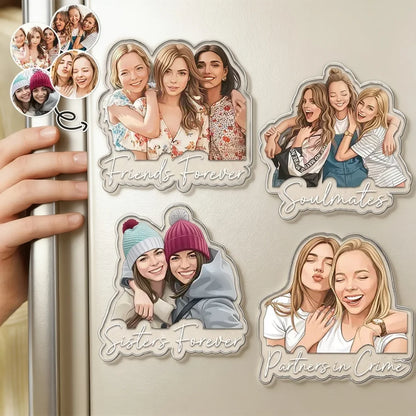 Personalized Acrylic Magnet with Semi-Realistic Hugging Friends Portrait, Unique Creative Gift for a Close Friend