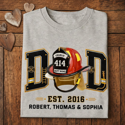Personalized Firefighter Dad Classic Tee, Helmet Design, Unique Gift for Dad & Husband