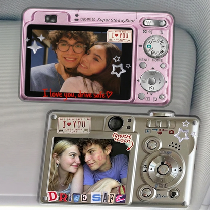 Custom Blue Acrylic Car Visor Clip with Couple Photo & Text Me When You Get Home, Unique Gift for Partner