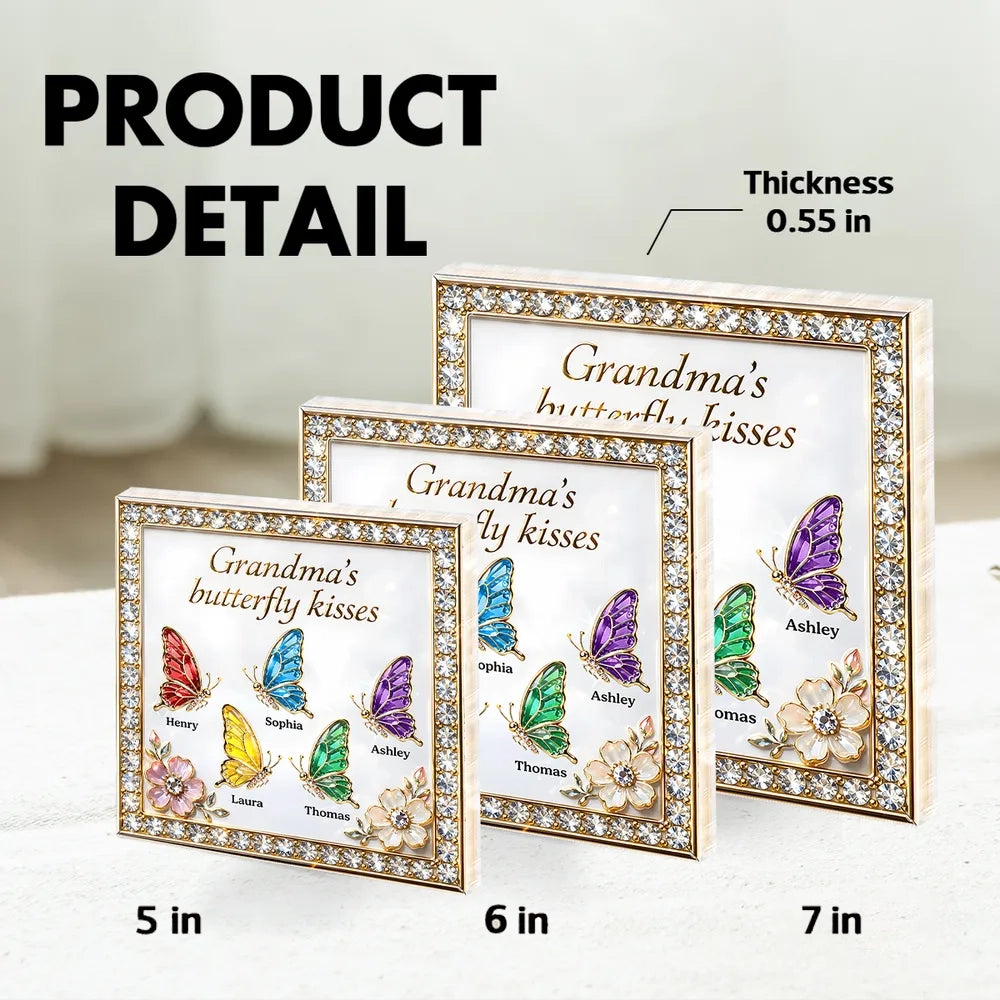 Personalized Shaped Acrylic Block Plaque, Grandma's Butterfly Kisses Shelf Decor, Unique Gift for Grandma or Mom